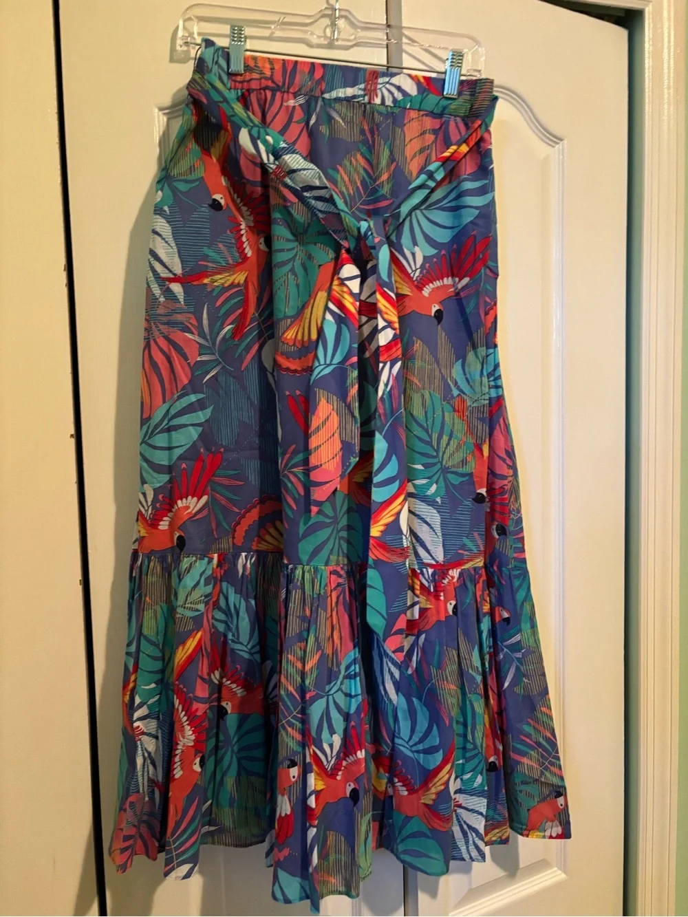 Talbots Blue Multi Tropical Parrot Tiered Maxi Skirt